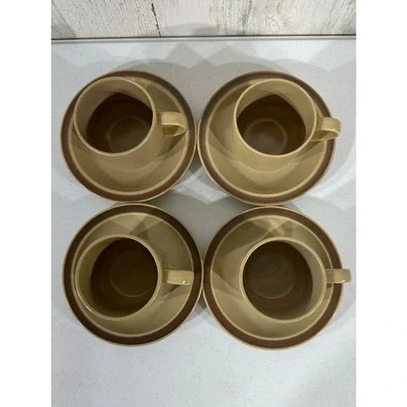 Hearthside Stoneware Dogwood 4 Cups 4 Saucers Hand Painted Japan MCM - Picture 2 of 16